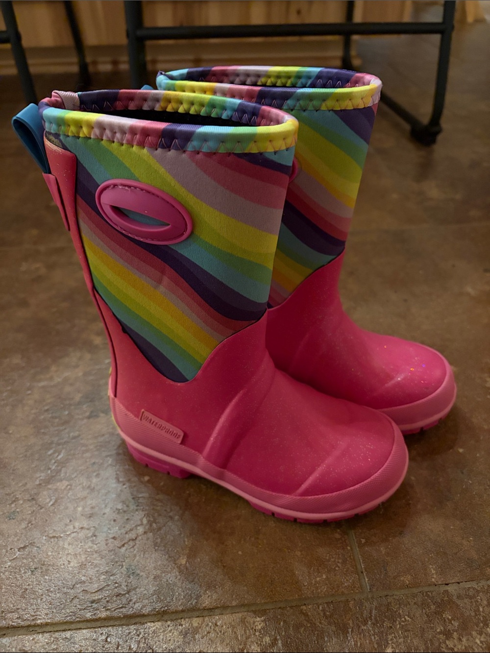Western Chief Pink Rainbow Handle Kids Rain Boots
